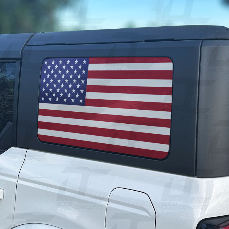 American Flag Standard Rear Side Window Accent Decal Kit For Ford Bronco 4 door (2021+)