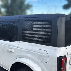 American Flag Distressed Rear Side Window Accent Decal Kit For Ford Bronco 4 door (2021+)