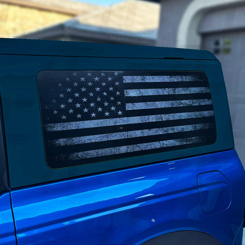 American Flag Distressed Rear Side Window Accent Decal Kit For Ford Bronco 2 door (2021+)