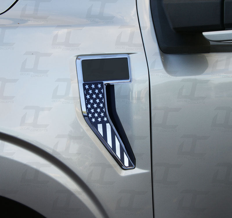 Flat Black American Flag Fender Badge Emblem Accent Decal Kit For Ford F150 (2021-2024)