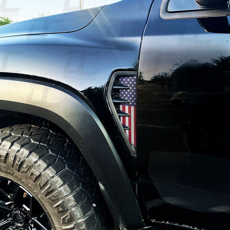American Flag Fender Vent Emblem Accent Decal Kit For Dodge RAM TRX (2021+)