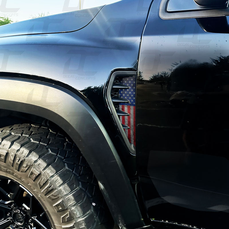 American Flag Fender Vent Emblem Accent Decal Kit For Dodge RAM TRX (2021+)
