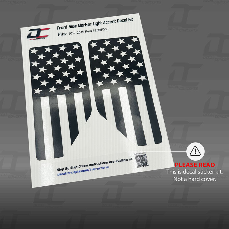 American Flag Front Side Marker Light Accent Decal Kit For Ford F250 / F350 (2017-2019)