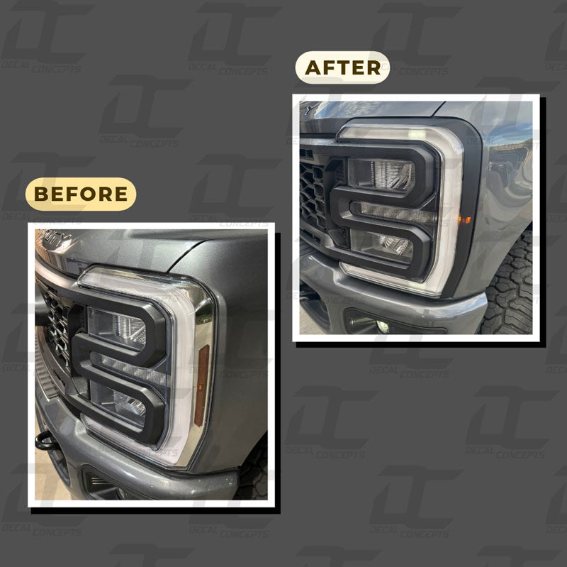 Headlight Chrome Delete Accent Decal Wrap Kit For Ford F250 / F350 (2023+)
