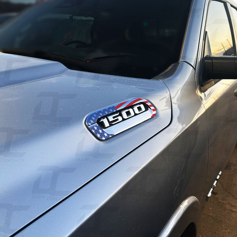 American Flag Hood Emblem Accent Decal Kit For Dodge Ram 1500 (2019-2025)
