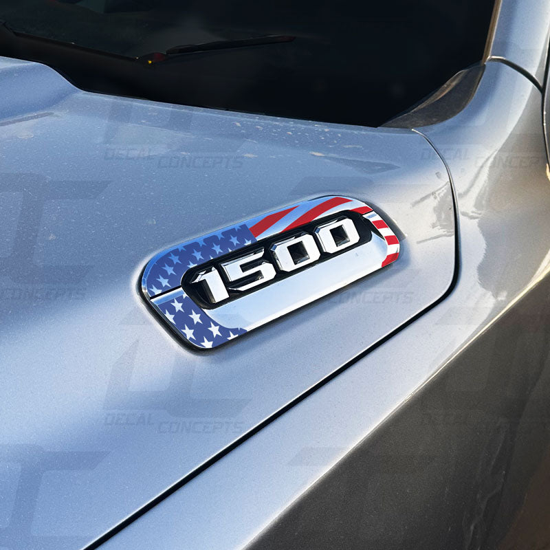American Flag Hood Emblem Accent Decal Kit For Dodge Ram 1500 (2019-2025)