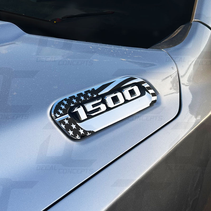 American Flag Hood Emblem Accent Decal Kit For Dodge Ram 1500 (2019-2025)