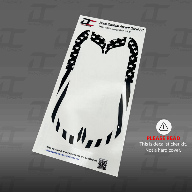 American Flag Hood Emblem Accent Decal Kit For Dodge Ram 1500 (2019-2025)