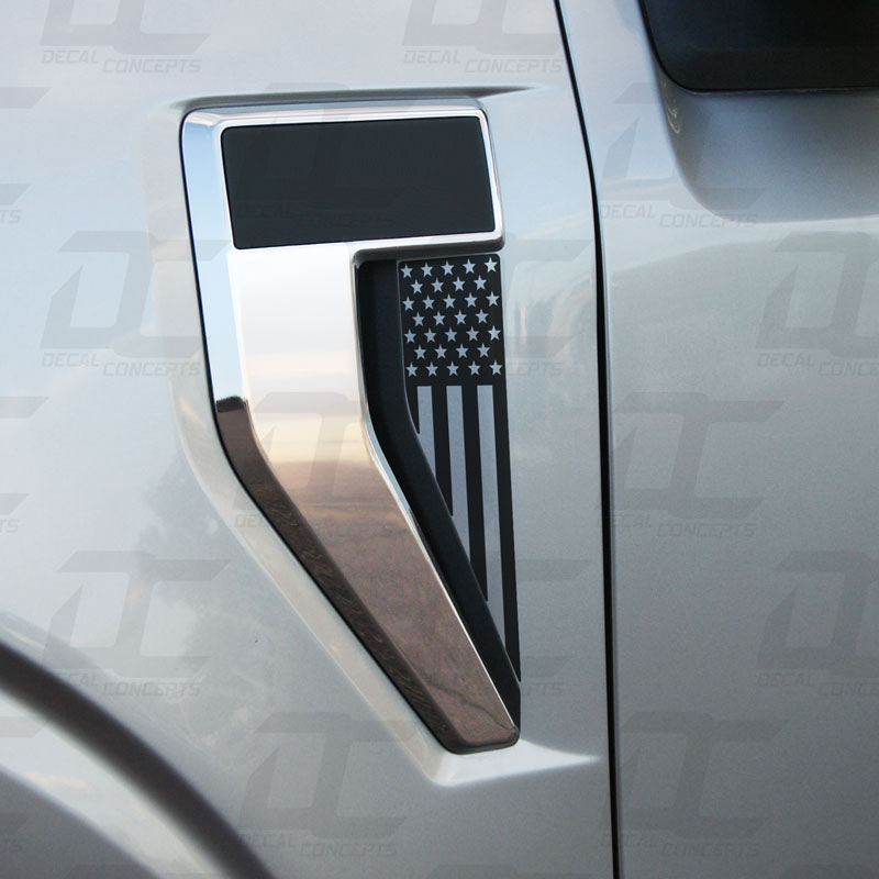 Flat Black American Flag Inner Fender Badge Emblem Accent Decal Kit For Ford F150 (2021-2025)
