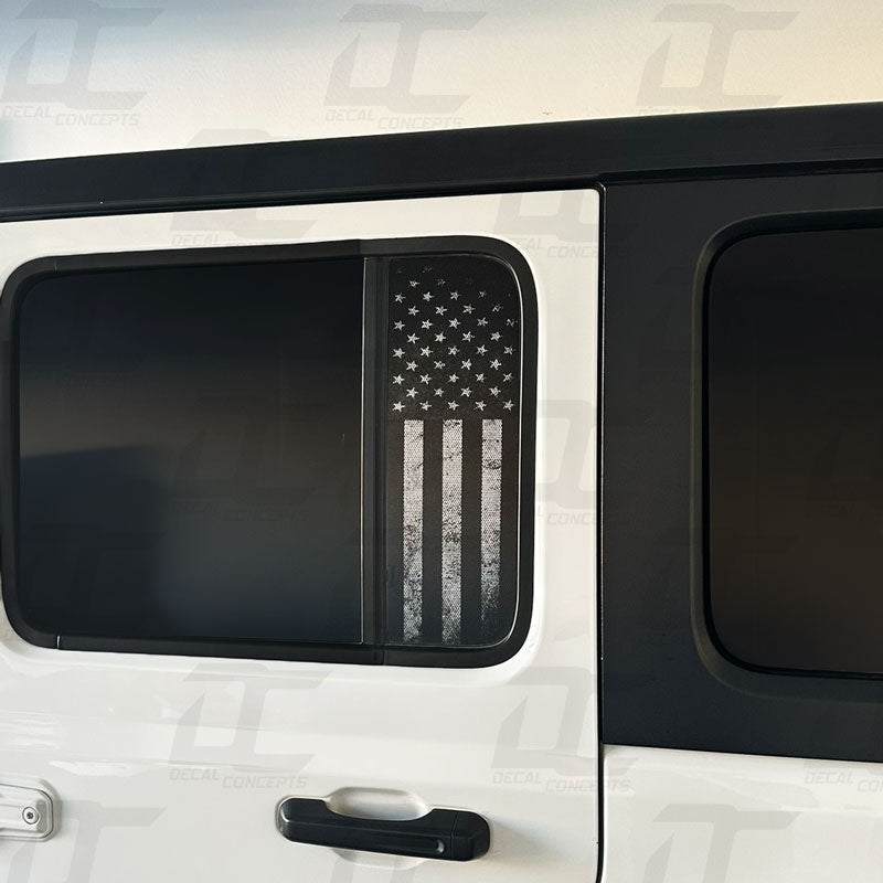 American Flag Perforated Rear Door Side Window Accent Decal Kit For Jeep Wrangler / Gladiator 4 door (2018+)