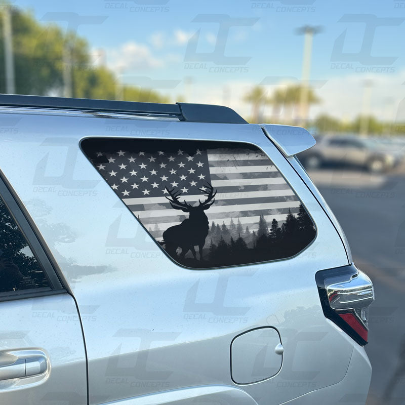 American Flag Elk Forest Silhouette Rear Side Window Accent Decal Kit For Toyota 4Runner (2010-2024)