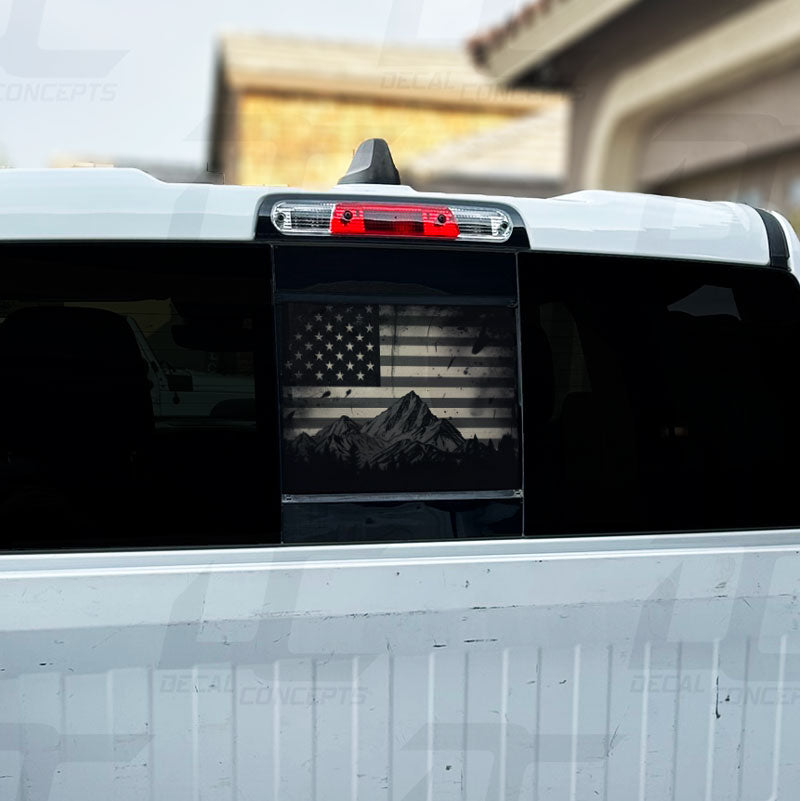 American Flag Mountain Silhouette Rear Window Printed Accent Decal For Dodge Ram (2019-2024)