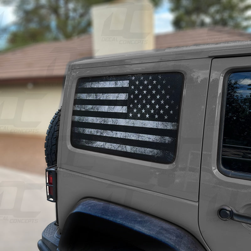 American Flag Rear Side Window Accent Decal Kit For Jeep Wrangler 4 door (2011-2017)