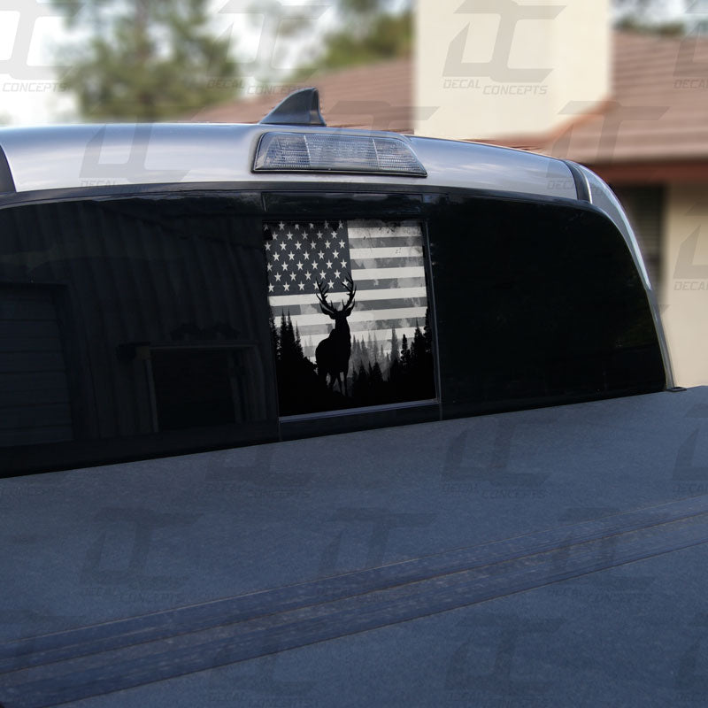 American Flag Elk Forest Silhouette Rear Window Printed Accent Decal For Tacoma (2016-2023)