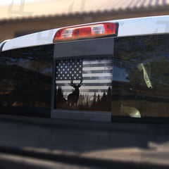 American Flag Elk Forest Silhouette Rear Window Printed Accent Decal For Silverado/Sierra (2014-2018)