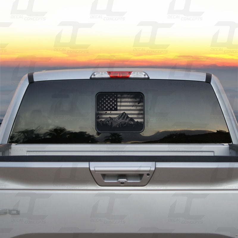 American Flag Mountain Silhouette Rear Window Printed Accent Decal For Ford F150/F250 (2015-2025)