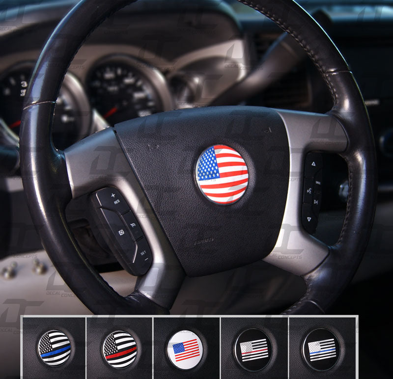 Steering Wheel Emblem Decal Overlay Pack - American Flag Style - For 2007-2013 Chevy Models