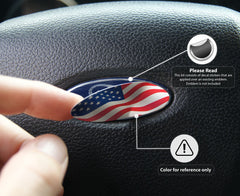 Steering Wheel Emblem Decal Overlay - Brushed Chrome American Flag Style - For Ford Models